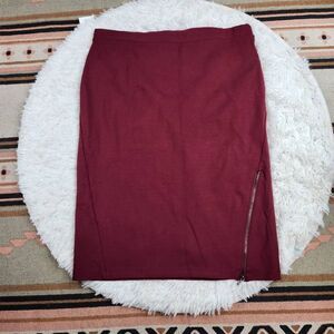 C&A Yessica Woman's Small Burgandy Red Stretchy Bodycon Pencil Skirt Zipper Embe